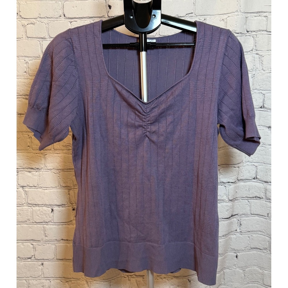 Maurices Womens XL Purple Sweetheart Neck Short Sleeve Textured Knit Sweater Top